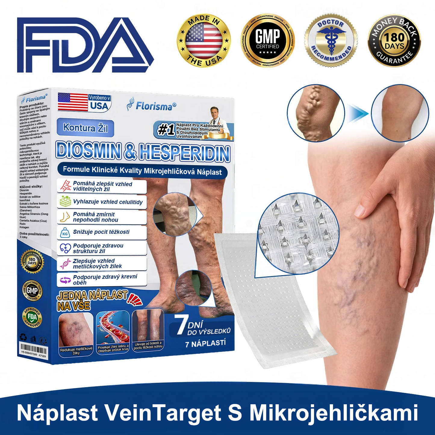 FLORISMA® plaster mikroigłowy z diosminą i hesperydyną o formule klasy klinicznej🌿 — ukierunkowany na żylaki i pajączki naczyniowe, łagodzi uczucie ciężkich i zmęczonych nóg